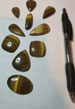 Beautiful Lot Of 10 Yellow Tiger's Eye  Cabochons. Amazing Chatoyancy picture
