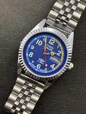 Citizen Automatic Day Date Blue Dial Fluted Bazel Stainless Steel Case picture