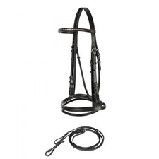 Horze Weston Padded Leather Snaffle Bridle – Flash Noseband, Black, Cob Size picture
