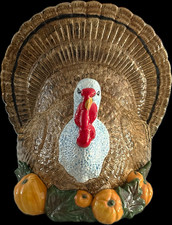 Americana Ceramic Turkey Hand Painted Centerpiece with Pumpkins Decor -Large picture