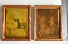 Pair Vintage Kimberly Enterprises Graphic Art Tiles Framed Ceramic Set Excellent picture