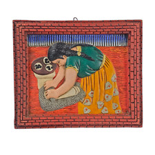 Vintage Mexican Folk Art Terracotta Relief 12.4x10.25 Woman At Metate picture