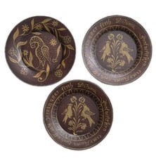 Vintage Kathy Graybill Primitive Folk Art Wood Plate Set (3) Pennsylvania Dutch  picture