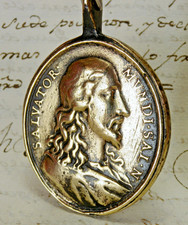 JESUS SAVIOR & VIRGIN MARY SALVATOR MUNDI SALVATION CATHOLIC 18TH CENTURY MEDAL picture