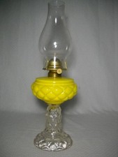 Yellow Cased Glass Florette/Quilt Oil Lamp Consolidated Lamp Co. Pittsburgh, PA picture