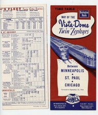 2 Identical 1954 Brochures-Time Table Burlington Route-Vista Dome Twin Zephyrs picture