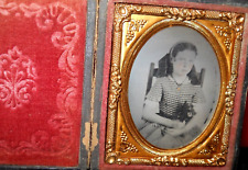 1/9th Size Ambrotype of young girl in full case, split at hinge picture