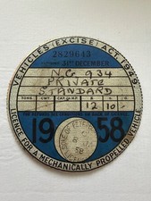 Vintage 1958 Vehile Tax Disc - Orginal NOT a reproduction picture