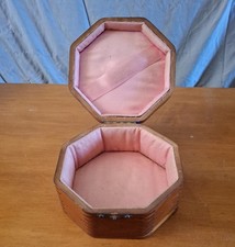 Antique Octagon Wooden Dove-Tail Schrafft Chocolate Candy Box Trinket Jewerly  picture