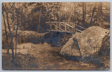 RPPC Woodland Creek Rustic Log Footbridge Real Photo Postcard 1909 Malden MA picture