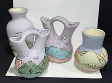 Vintage NIZHONI Southwest Native American Pottery Vases Lot Of 4 picture