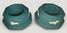 Two green Wedgwood Jasperware tea light candle holders,perfect pair amazing hue. picture