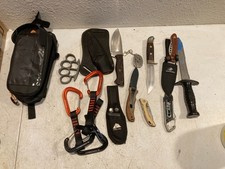Lot Vintage Hunting Pocket Knives, Outdoor Utility Gear + Bag picture