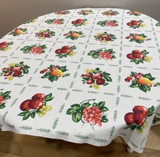  Vtg Country Kitchen Tablecloth All Over Pattern Fruit Graphics Cotton 44 X49 picture