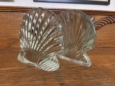 VINTAGE Blenko Glass Bookends Seashells Scallops Design #605 Clear picture