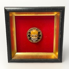 Vintage Asian Wise Man Face Wall Plaque Miniature Art Celluloid E.A. Riba Co Inc picture