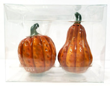 Thanksgiving Fall Orange Pumpkin Salt & Pepper Shakers Ceramic 2.5