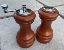 Vintage Salt Shaker and Pepper Grinder Mill Wooden Stainless Steel  picture