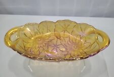 Indiana Carniva Glass Lily Pons Amber Dish Relish Pickle Candy Vintage Handles picture