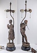 Pr Antique Ernest Rancoulet French Bronze Art Nouveau Figural Table Lamps 26