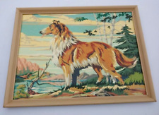 1970s Paint By Numbers Collie Lassie Dog Painting 26x20