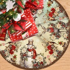 Christmas Tree Skirt, 48 Inch Vintage Snowman Deer Xmas 48 inches, Skirt  picture
