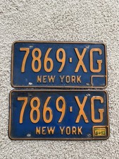 1973 New York License Plates Vintage Blue Orange Matching Set 7869 XG picture