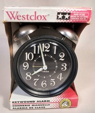 Vtg 1970's Westclox Wind-Up Alarm Clock Black Plastic Glown Dark Tip U.S.A. Made picture