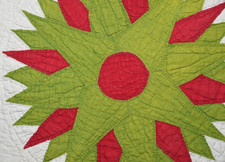 Vintage/Antique Applique Cutter Quilt Block Red Green Mariner's Compass Sunburst picture