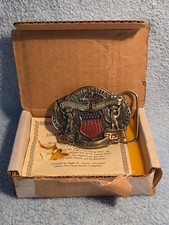 Vtg 1987 US Constitution 200th Bicentennial Belt Buckle COA Box Set. Never Worn  picture