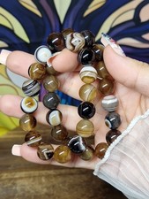 Botswana Agate Crystal Bracelet 12mm Genuine Bead Stretch Fit 19.2cm 1pc picture