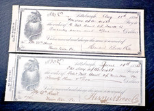 TWO ANTIQUE 1884 PITTSBURGH PA ILLUSTRATED CHECKS WITH EAGLE ON GLOBE IMAGE FP69 picture
