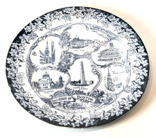 BOSTON - MA Massachusetts Antique Trinket Souvenir Blue Transferware DISH PLATE picture