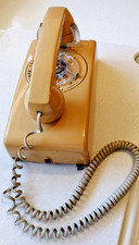 VINTAGE ITT 1984 Harvest Gold Rotary Dial Wall Phone, Cord and Handset picture