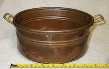 Vtg Old Copper Jardinière Oval Cauldron Planter Pot Brass Handles European Style picture