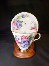 Vtg Clarence English Bone China Teacup Saucer Harvest Glory Floral Footed Gilded picture