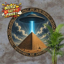 Ancient Pyramid UFO Space Mystery Art Round Metal Wall Plaque 8x8 picture