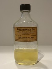 Antique ? Camphorated Oil Pharmacy Medical Glass Bottle Page’s Drug Stores Mass picture