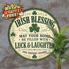 Irish Blessing Clover Round Metal Sign Vintage St Patrick Wall Decor 8x8 picture