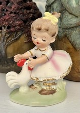 RARE Vintage Norcrest F 141 Pretty Girl Bisque Porcelain Chicken Figurine picture