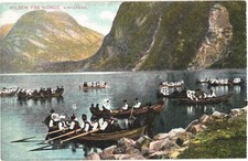 Norway Kirkefærd Church Journey Fjord Folk Costume Divided Back Postcard Unused picture
