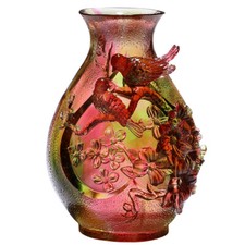 5''Chinese Liu Li Crystal Bird on Plum Blossom Vase Love Marrage Feng Shui Decor picture