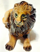 Vintage Painted Porcelain Lion Figurine Laying Down Art Pottery 4.5