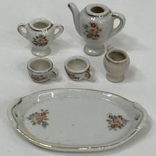 Vtg Miniature Occupied Japan Tea Set Rose Floral Mini Cups Teapot Tray Porcelain picture