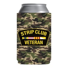Strip Club Veteran Beer Coozie Funny gag gift hunting fishing gift present camo picture