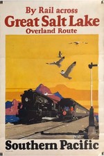 🗞️ Southern Pacific Poster - By Rail Across Great Salt Lake (c. 1930s) - picture