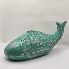 Wood Fish Shape Trinket / Stash Box Handmade w/ Burnt Wood Scales 12