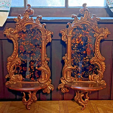 Vintage Pair of Wooden Foiled Mirrored Sconce Shelves   Excellent Condition 21