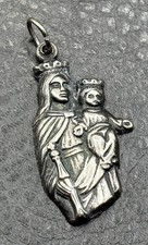 Vintage French Silver Plated Madonna & Child Religious High Relief Medal Pendant picture