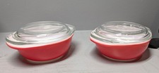 lot of 2 vintage Pyrex 080 Flamingo Pink 8 oz casserole dishes with lids picture